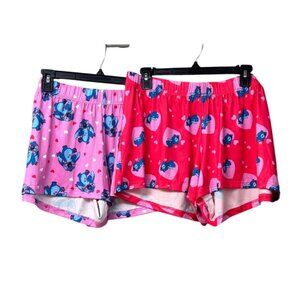 Set of 2 Disney Stitch Women's Lounge/ Pajama Printed Shorts, Pink/Red, Sz. L